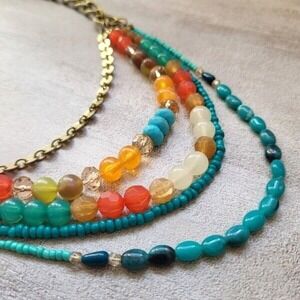 Multicolor Natural Stones and Glass‎ 5 -Strand Goldtone 24" Statement Necklace